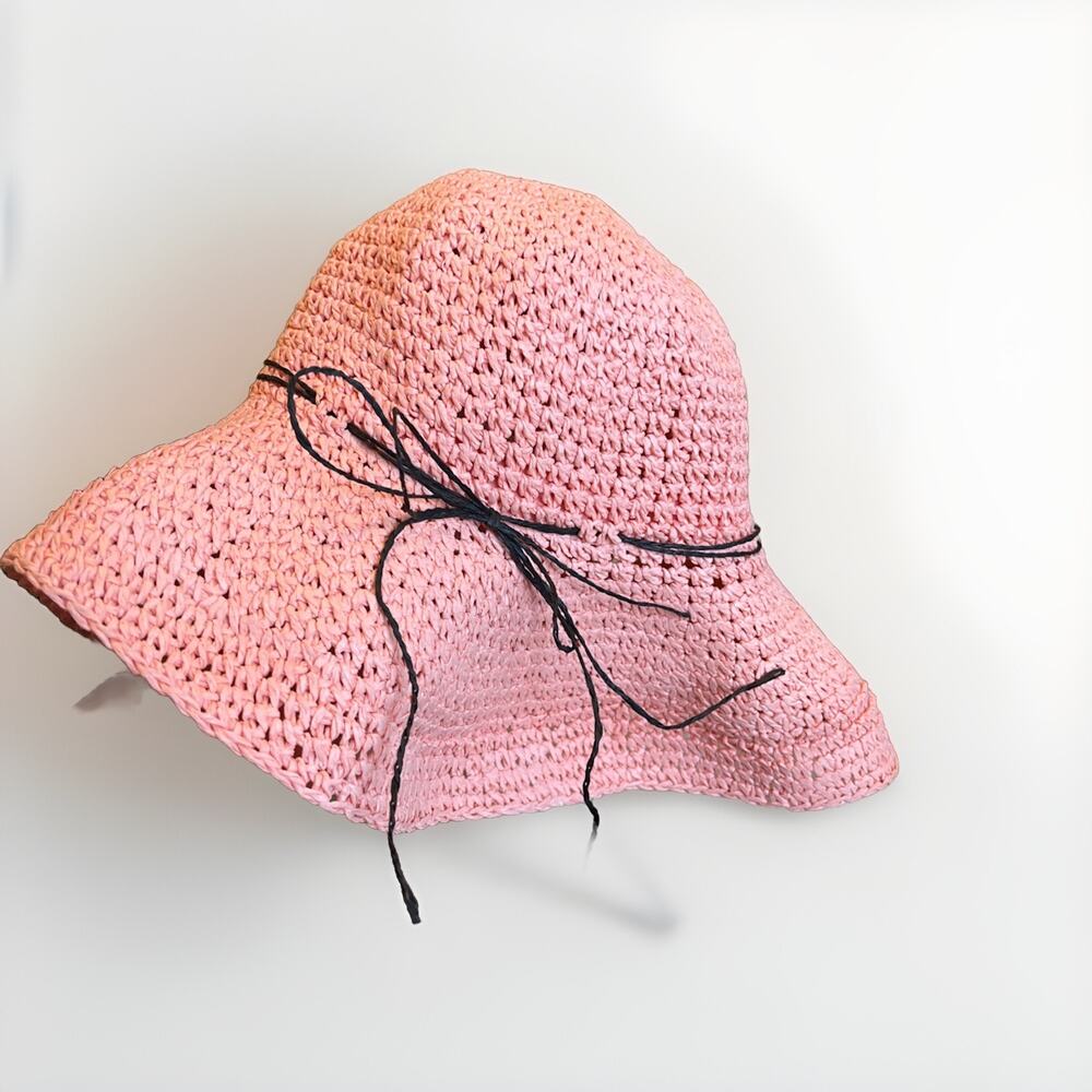 Jacobson Pink Blush Wide Brim Straw Rafia Boho Floppy Beach Sun Hat